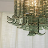Green Hand Crafted Murano Glass Flower Petal Flush Mount Ceiling Light 20 Inch
