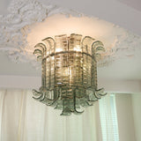 Green Hand Crafted Murano Glass Flower Petal Flush Mount Ceiling Light 20 Inch