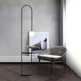 Vanni Contemporary Floor Lamp with Integrated Side Table and White Glass Globe Shade