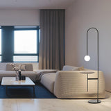 Vanni Contemporary Floor Lamp with Integrated Side Table and White Glass Globe Shade