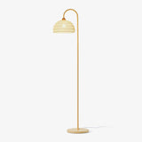 Handwoven Rattan Arched Floor Lamp Modern Beige Standing Light for Living Room