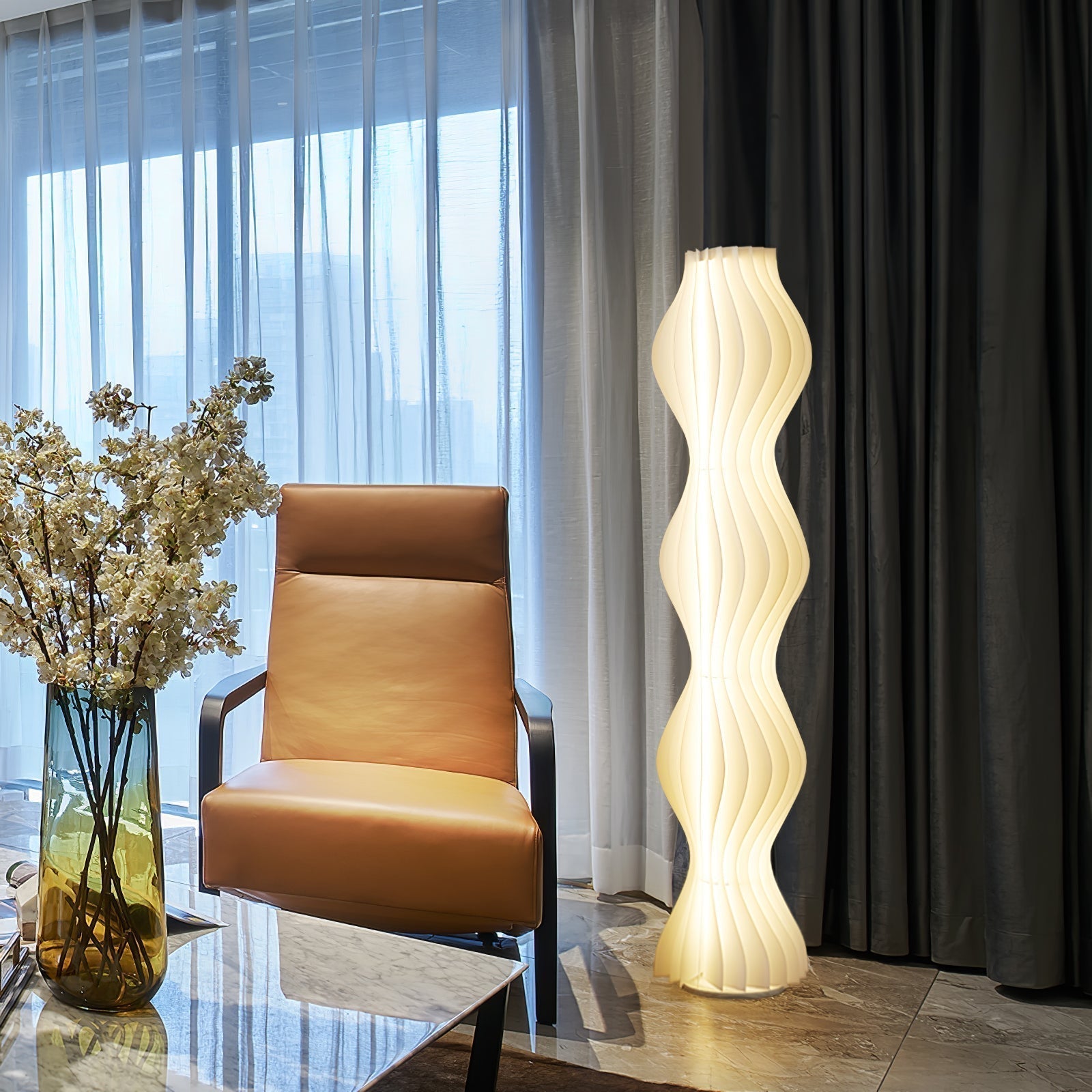 Modern Vapor Acrylic Uplight Floor Lamp with Integrated LED for Living Room Standing Light White