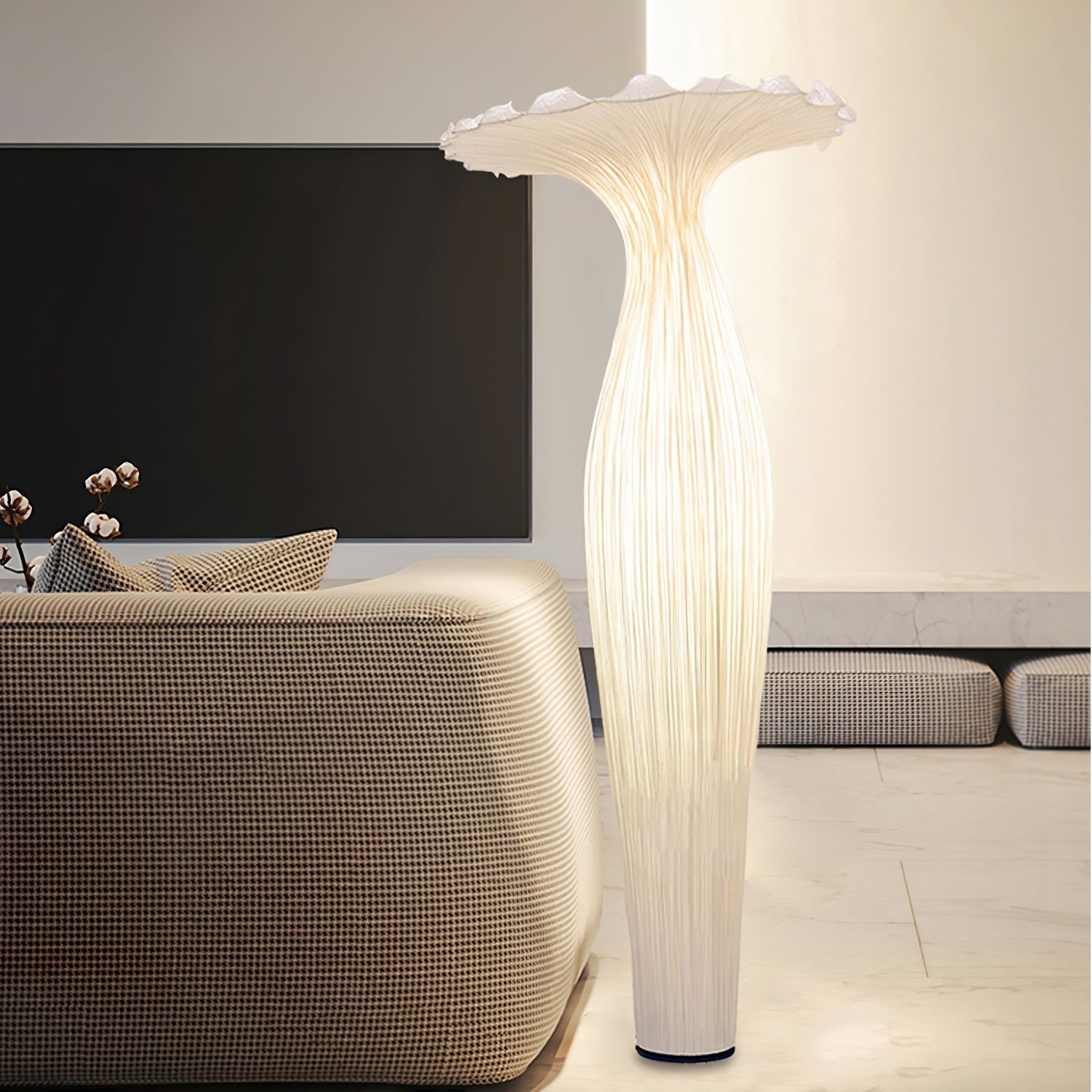 Modern Fabric Vase Floor Lamp with Integrated LED for Living Room Decor