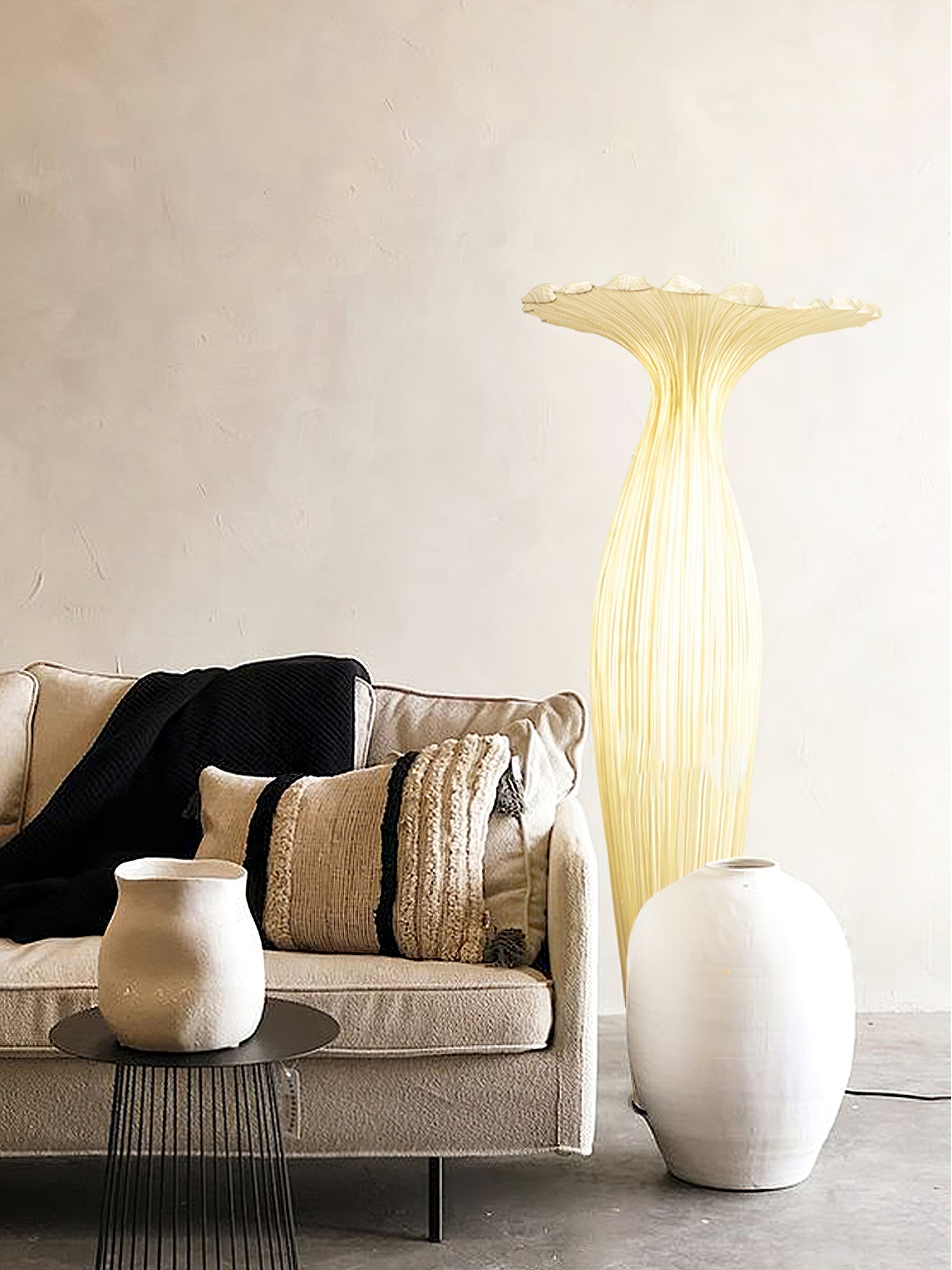 Modern Fabric Vase Floor Lamp with Integrated LED for Living Room Decor