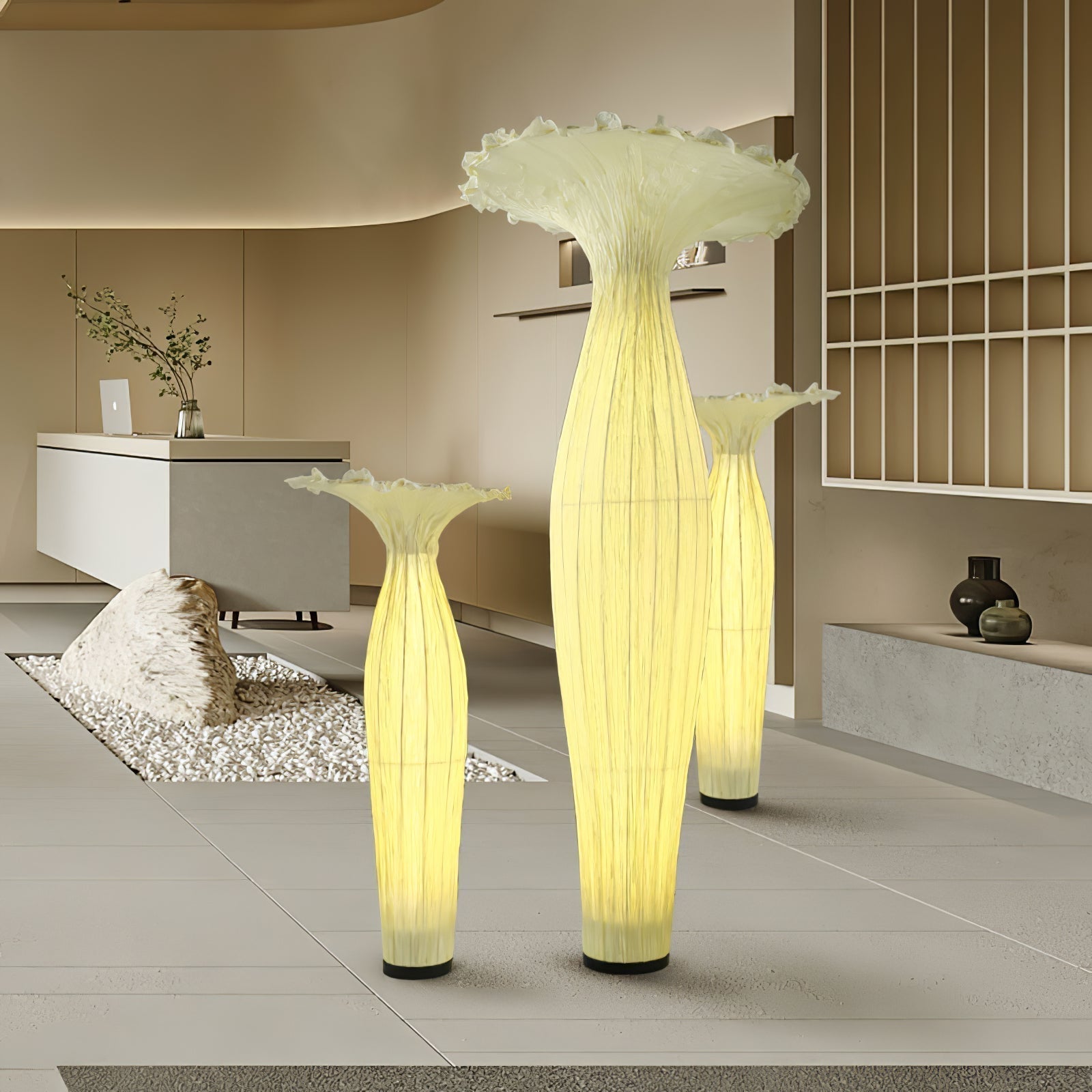 Modern Fabric Vase Floor Lamp with Integrated LED for Living Room Decor
