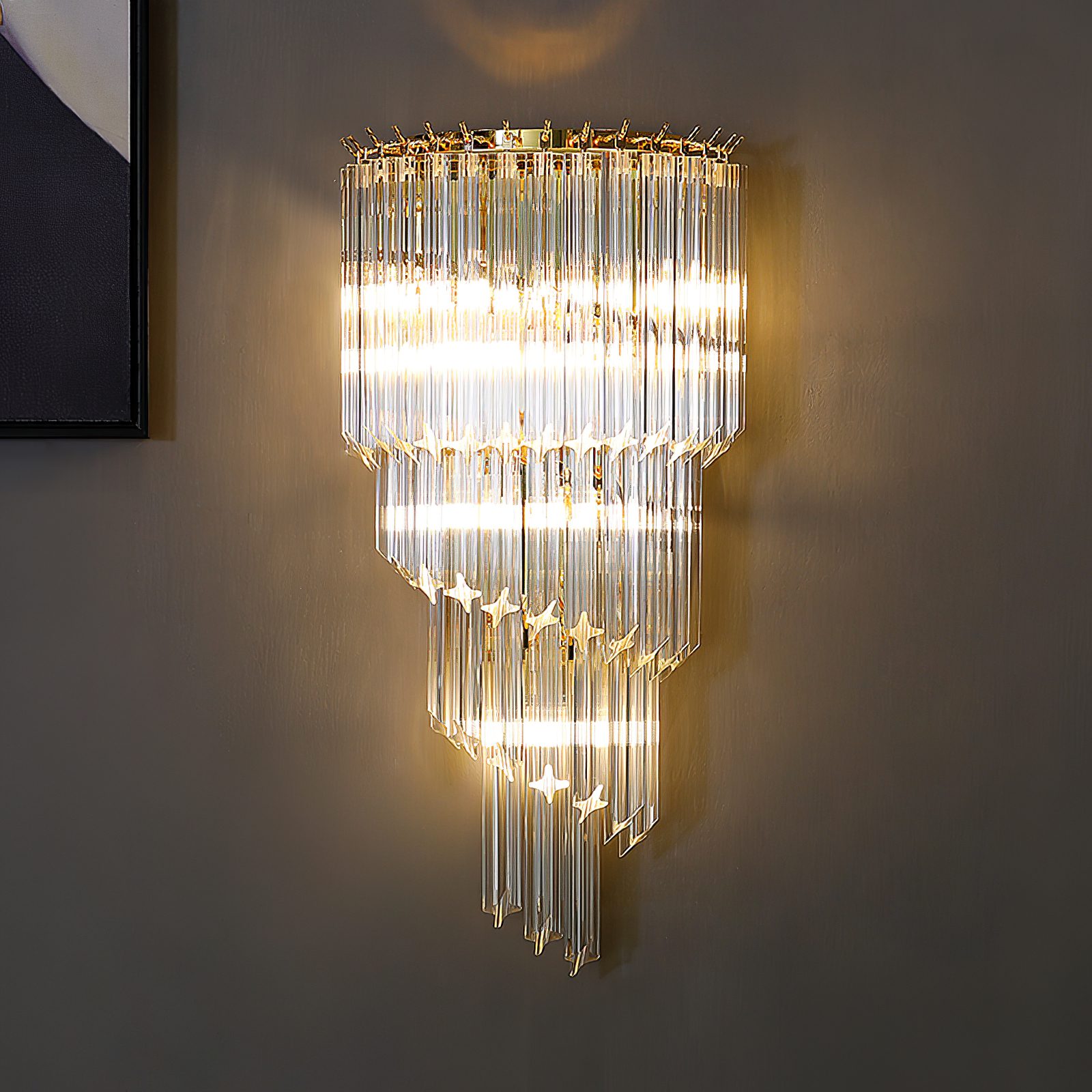 elegant-venetian-glass-rod-wall-light-gold-tapered-crystal-sconce