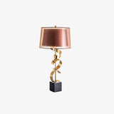 Modern Sculptural Spiral Metal Table Lamp with Gold Leaf Finish and Black Marble Base for Living Room