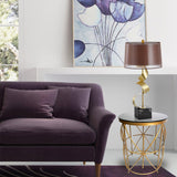 Modern Sculptural Spiral Metal Table Lamp with Gold Leaf Finish and Black Marble Base for Living Room