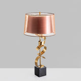 Modern Sculptural Spiral Metal Table Lamp with Gold Leaf Finish and Black Marble Base for Living Room