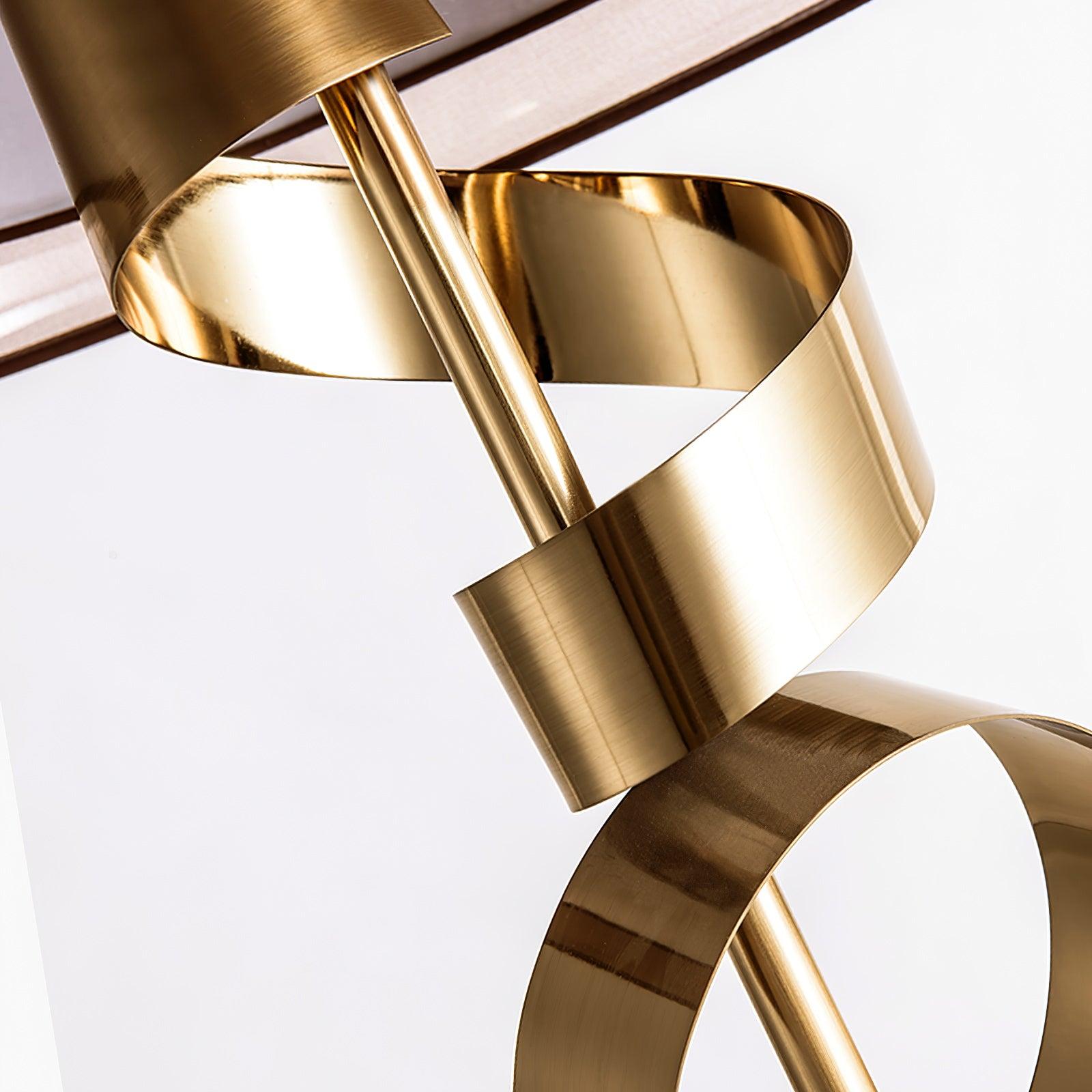 Modern Sculptural Spiral Metal Table Lamp with Gold Leaf Finish and Black Marble Base for Living Room