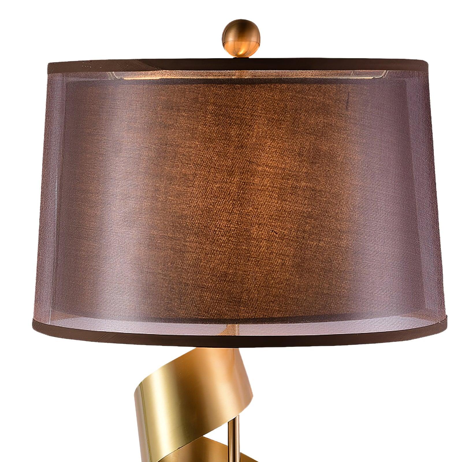 Modern Sculptural Spiral Metal Table Lamp with Gold Leaf Finish and Black Marble Base for Living Room