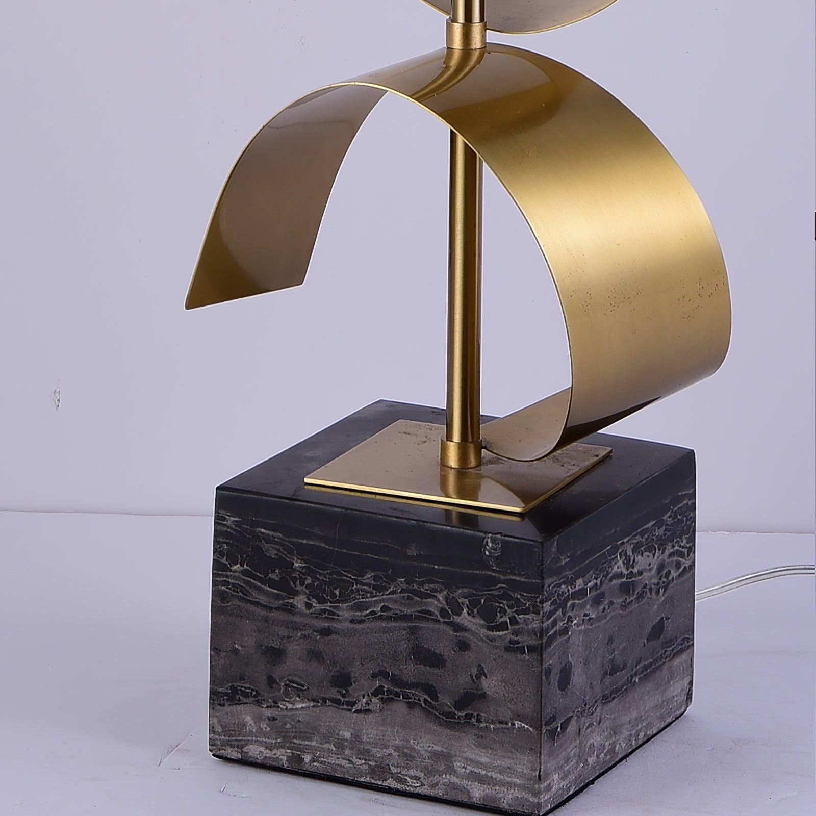Modern Sculptural Spiral Metal Table Lamp with Gold Leaf Finish and Black Marble Base for Living Room