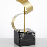 Modern Sculptural Spiral Metal Table Lamp with Gold Leaf Finish and Black Marble Base for Living Room
