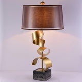 Modern Sculptural Spiral Metal Table Lamp with Gold Leaf Finish and Black Marble Base for Living Room