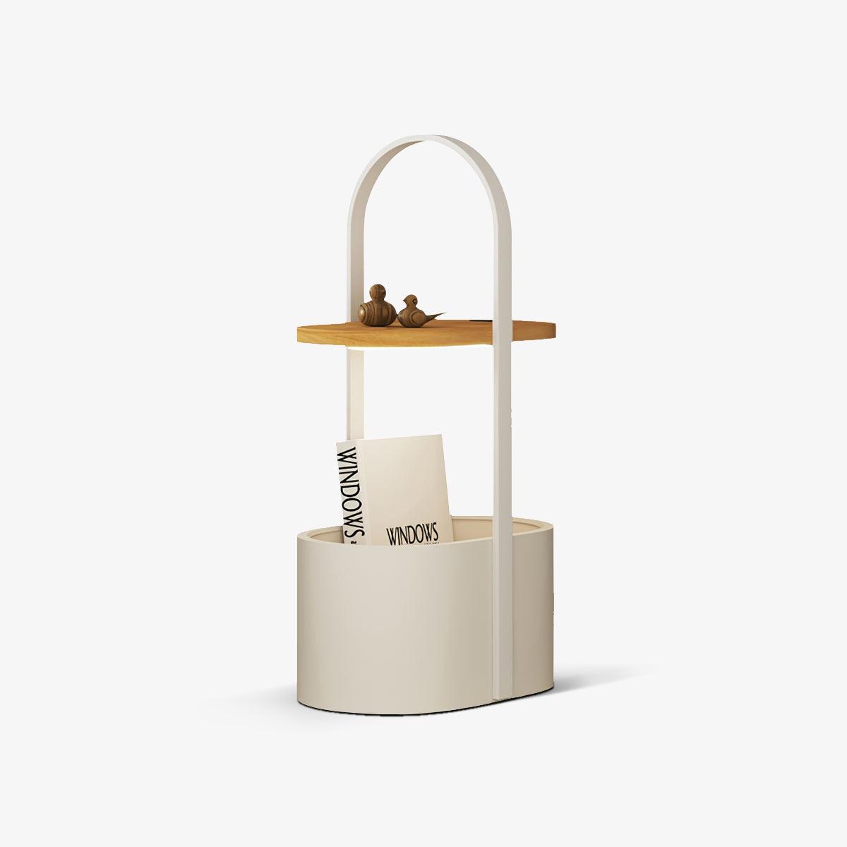 Contemporary Vinda Basket Side Table Lamp with Integrated LED Wood and Metal Design