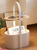 Contemporary Vinda Basket Side Table Lamp with Integrated LED Wood and Metal Design