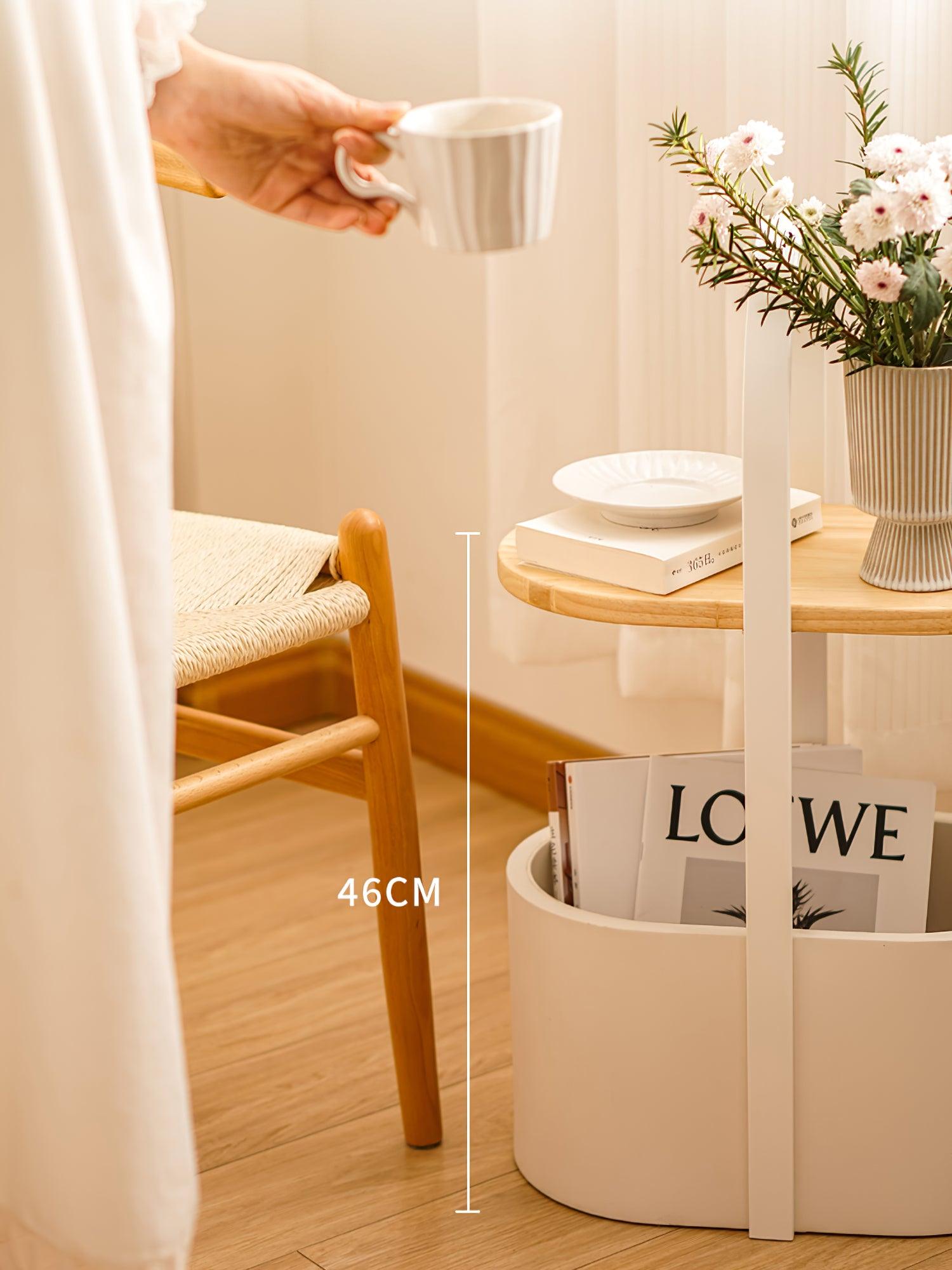 Contemporary Vinda Basket Side Table Lamp with Integrated LED Wood and Metal Design