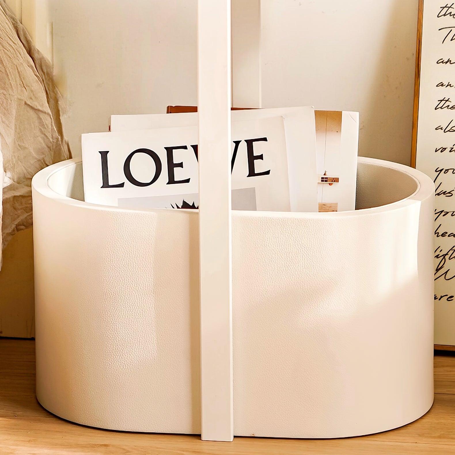 Contemporary Vinda Basket Side Table Lamp with Integrated LED Wood and Metal Design