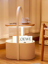 Contemporary Vinda Basket Side Table Lamp with Integrated LED Wood and Metal Design