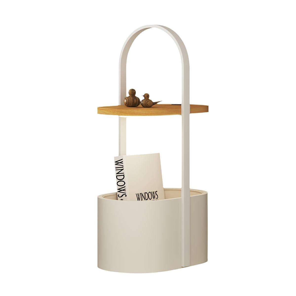 Contemporary Vinda Basket Side Table Lamp with Integrated LED Wood and Metal Design