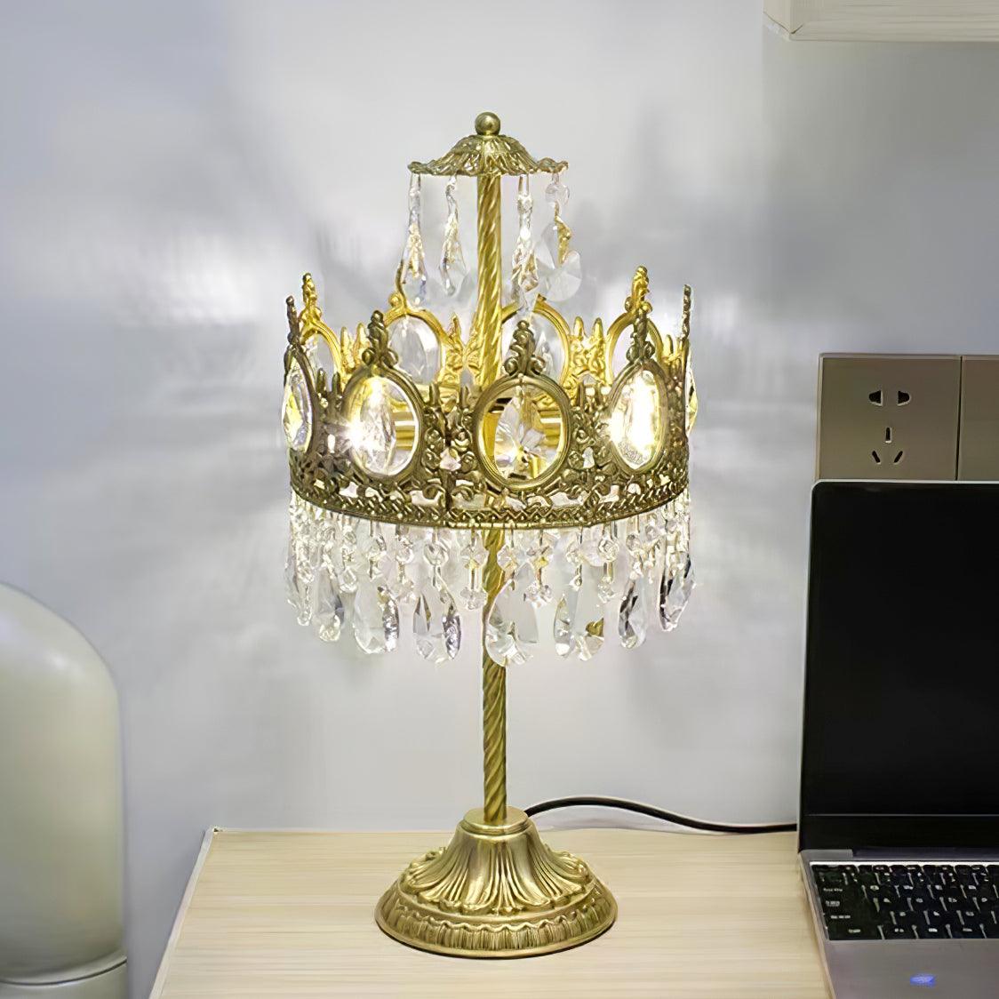 Luxury French Style Crystal Nightstand Lamp Decorative Antique Brass Table Light