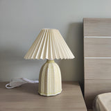 Mid Century Modern Pleated Ceramic Table Lamp with Fabric Shade for Bedroom Decor