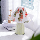 Mid Century Modern Pleated Ceramic Table Lamp with Fabric Shade for Bedroom Decor