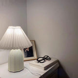 Mid Century Modern Pleated Ceramic Table Lamp with Fabric Shade for Bedroom Decor
