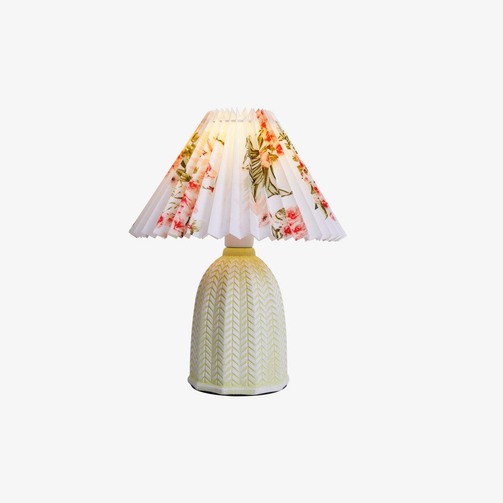 Mid Century Modern Pleated Ceramic Table Lamp with Fabric Shade for Bedroom Decor