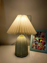Mid Century Modern Pleated Ceramic Table Lamp with Fabric Shade for Bedroom Decor