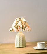 Mid Century Modern Pleated Ceramic Table Lamp with Fabric Shade for Bedroom Decor