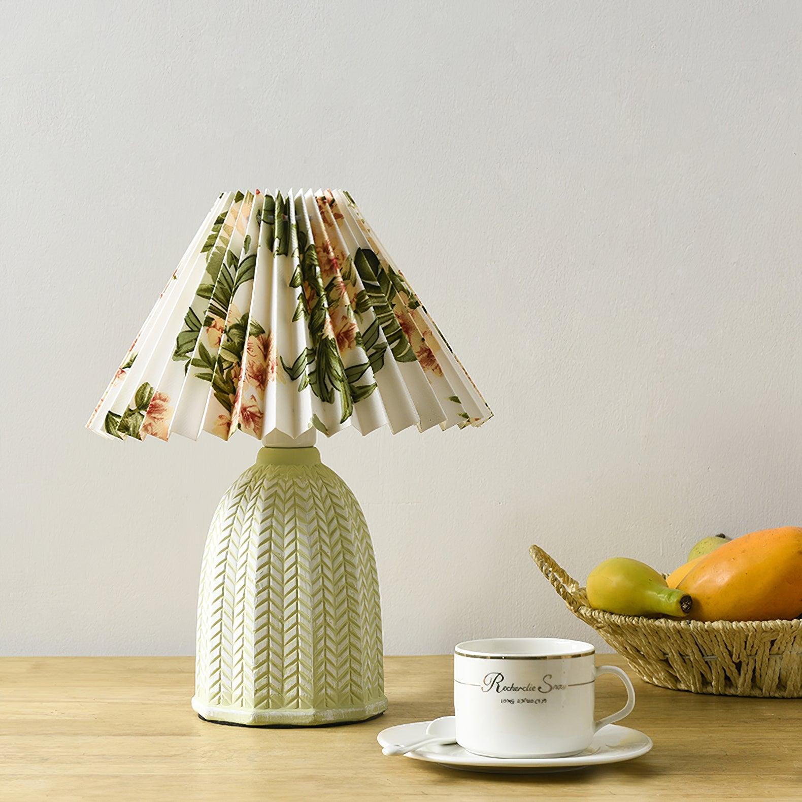 Mid Century Modern Pleated Ceramic Table Lamp with Fabric Shade for Bedroom Decor
