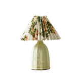 Mid Century Modern Pleated Ceramic Table Lamp with Fabric Shade for Bedroom Decor