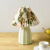 Mid Century Modern Pleated Ceramic Table Lamp with Fabric Shade for Bedroom Decor