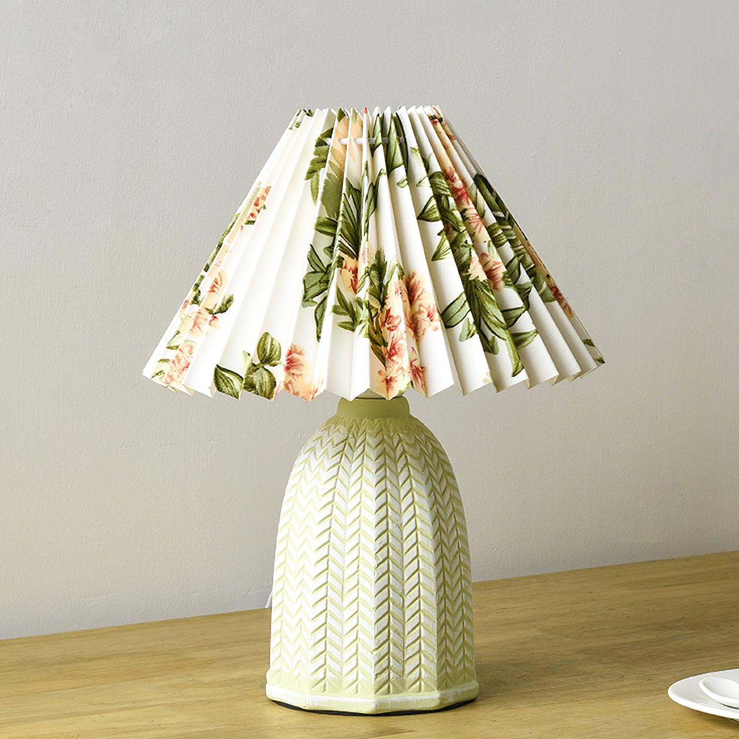 Mid Century Modern Pleated Ceramic Table Lamp with Fabric Shade for Bedroom Decor