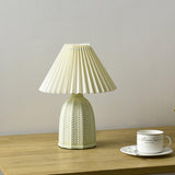 Mid Century Modern Pleated Ceramic Table Lamp with Fabric Shade for Bedroom Decor