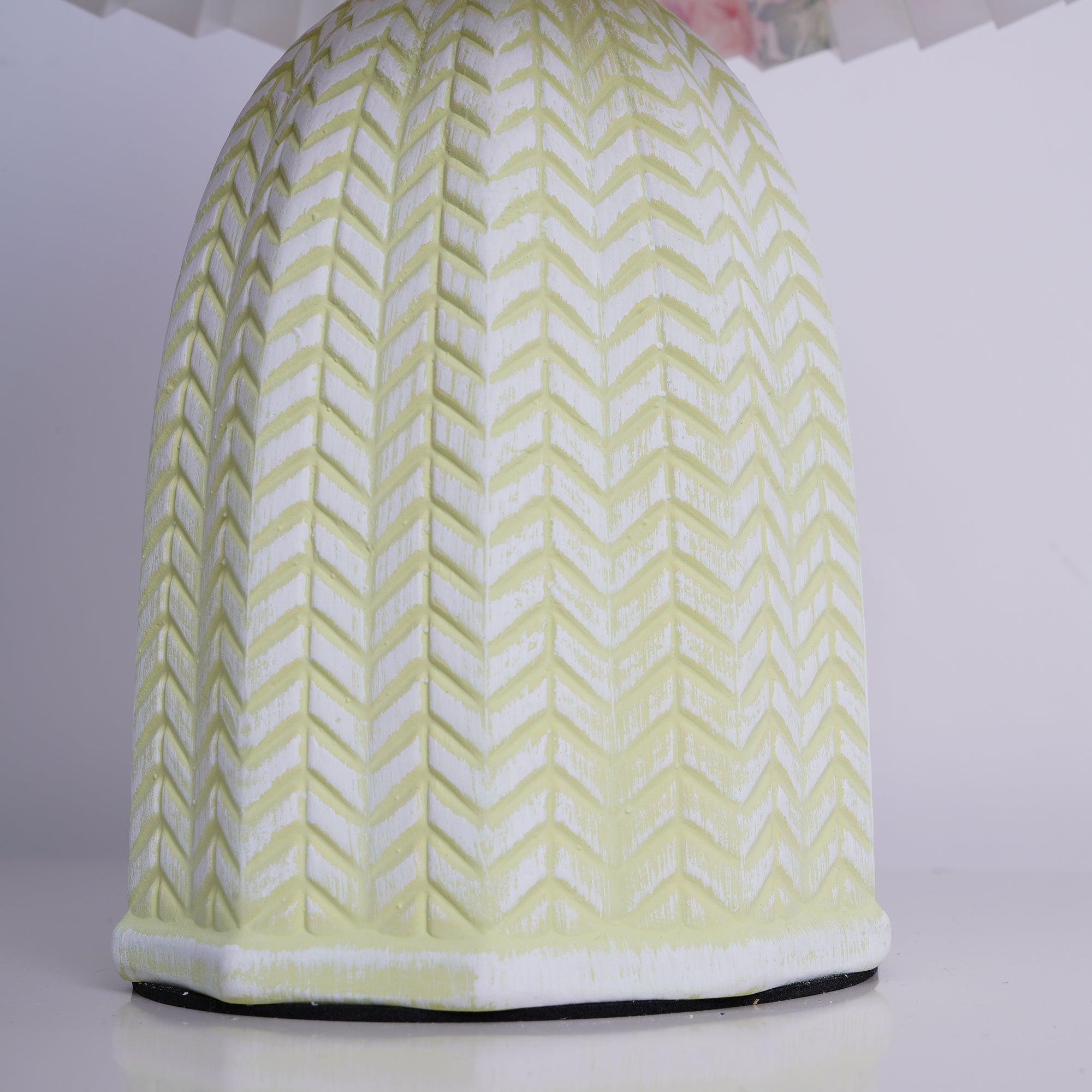 Mid Century Modern Pleated Ceramic Table Lamp with Fabric Shade for Bedroom Decor