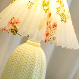 Mid Century Modern Pleated Ceramic Table Lamp with Fabric Shade for Bedroom Decor