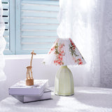 Mid Century Modern Pleated Ceramic Table Lamp with Fabric Shade for Bedroom Decor