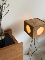 Industrial Vintage Camera Style Tripod Floor Lamp in Cherry Wood Finish