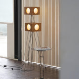 Industrial Vintage Camera Style Tripod Floor Lamp in Cherry Wood Finish
