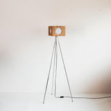 Industrial Vintage Camera Style Tripod Floor Lamp in Cherry Wood Finish