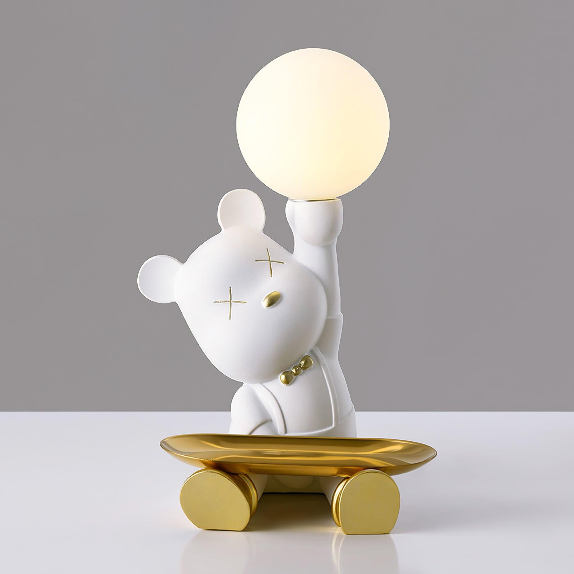 Violent Bear Decorative Resin Table Lamp with Storage Tray for Modern Bedside and Office Desks