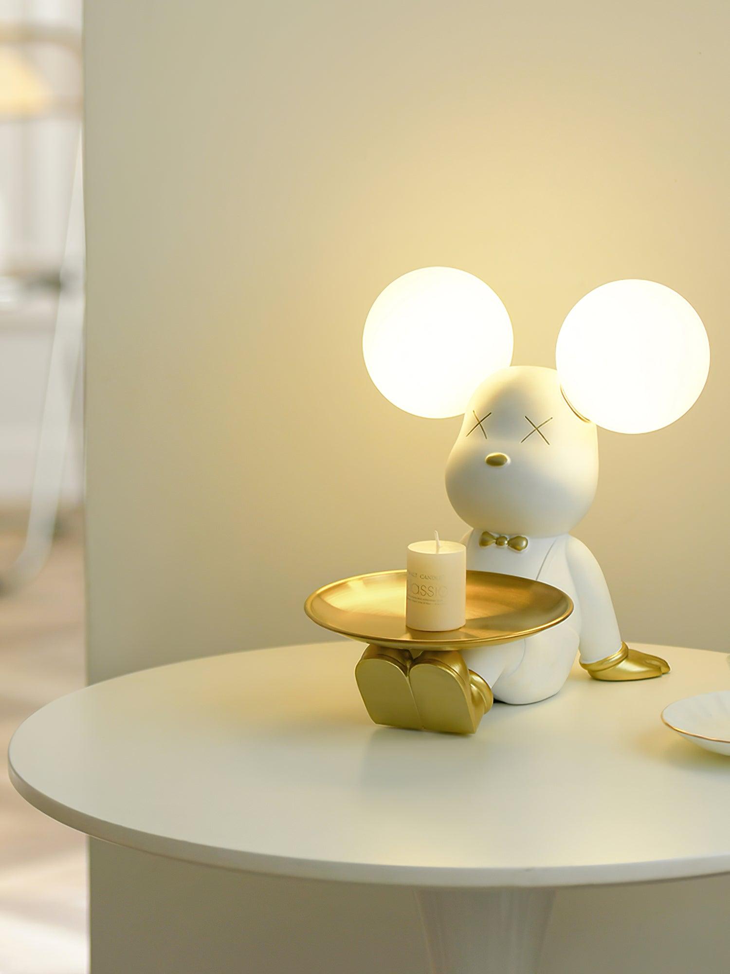Violent Bear Decorative Resin Table Lamp with Storage Tray for Modern Bedside and Office Desks