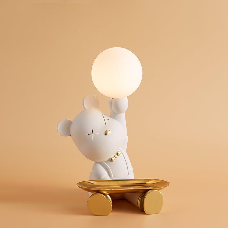 Violent Bear Decorative Resin Table Lamp with Storage Tray for Modern Bedside and Office Desks