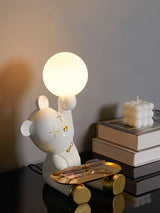 Violent Bear Decorative Resin Table Lamp with Storage Tray for Modern Bedside and Office Desks