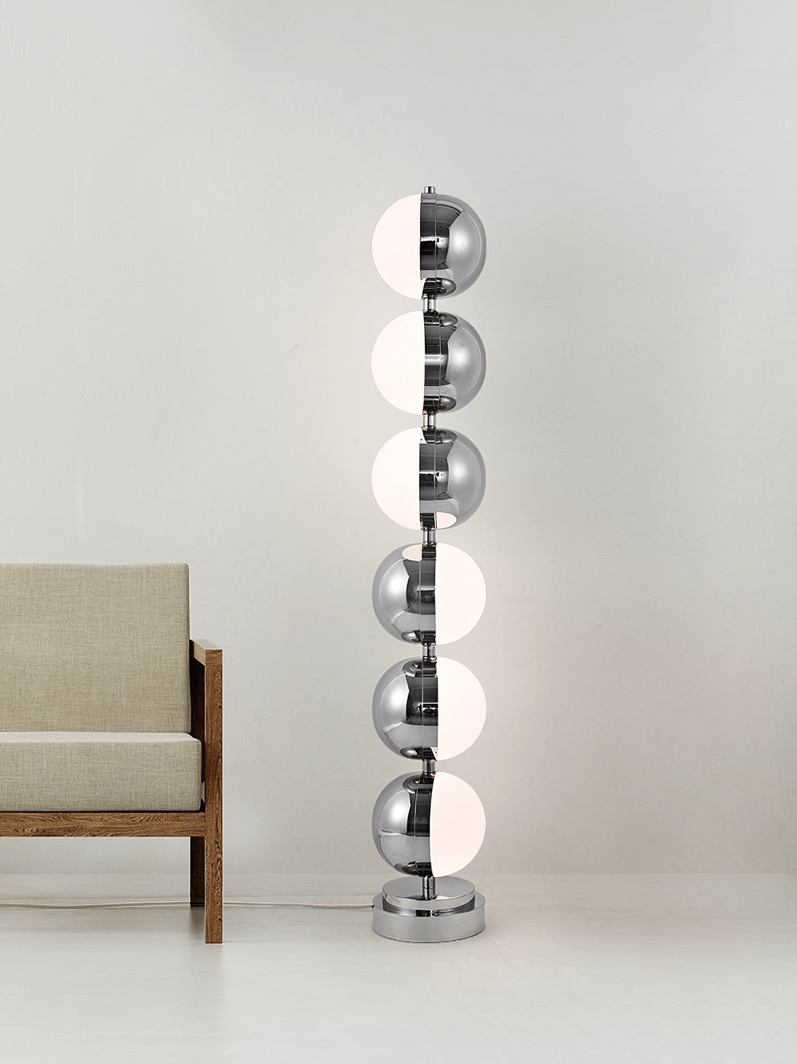 Modern Minimalist LED Standing Lamp with Chrome Finish and White Acrylic Shade
