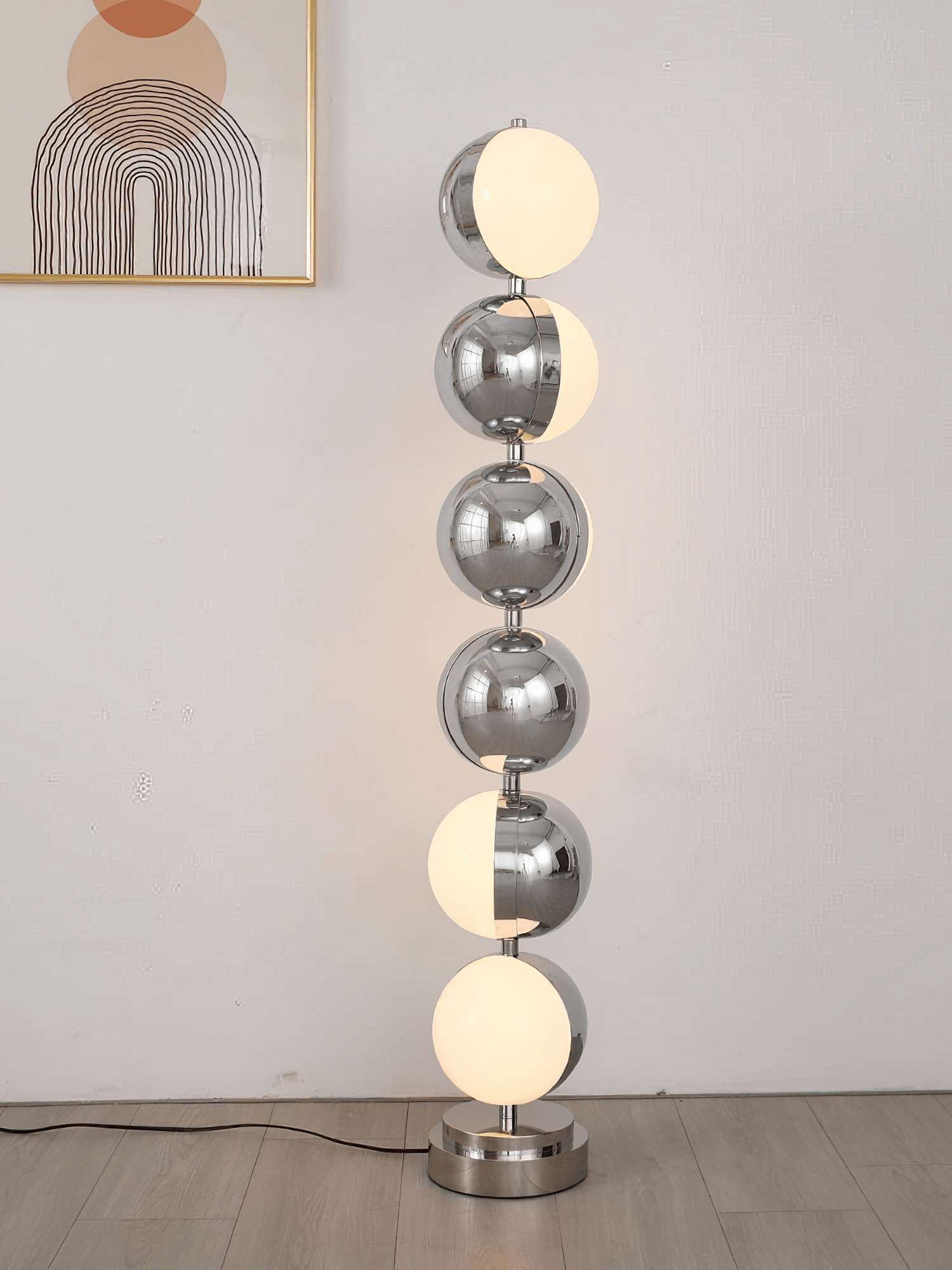 Modern Minimalist LED Standing Lamp with Chrome Finish and White Acrylic Shade