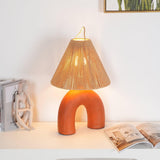 Sculptural Arched Ceramic Table Lamp with Braided Rope Shade and Handcrafted Base