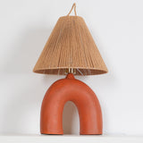 Sculptural Arched Ceramic Table Lamp with Braided Rope Shade and Handcrafted Base